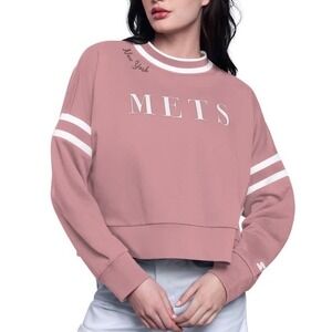 Starter Women's Pink New York Mets Power Play Cropped Pullover Sweatshirt Sz L